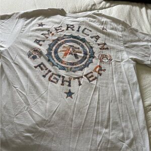 American Fighter White Short Sleeve Tee with Distressed Graphic